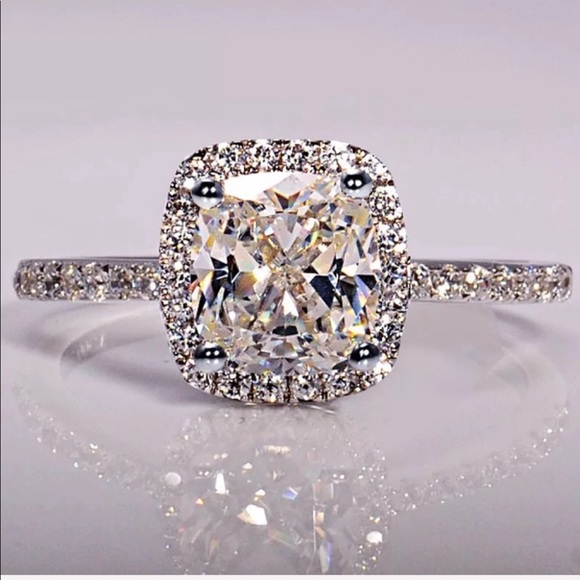 Jewelry - 4 CT Cushion Cut Sterling Silver Ring